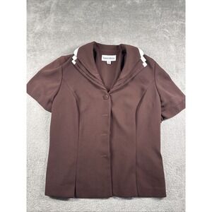 Danny & Nicole Womens Brown Button Up Short Sleeve Top Size 10